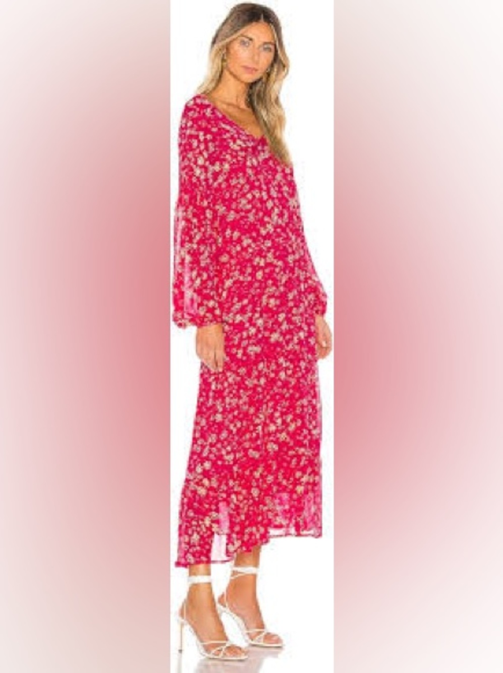 Free People Wallflower Midi Dress Raspberry Pink Floral Tiered Cottage XS $148 - Picture 2 of 13